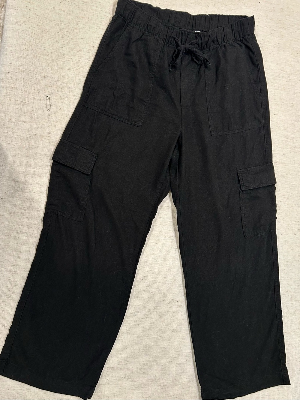 GAP Women’s Linen Pants Size Small Black Cargo with Drawstring